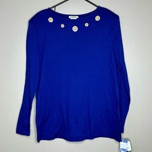 Jo Hardin Women’s Vintage Royal Blue Long sleeve with buttons on neckline Size L